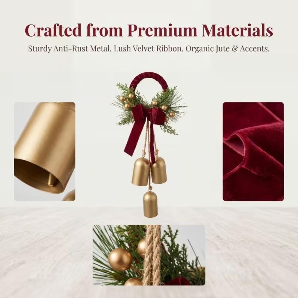 with 3 Bells Xmas Doorknob Hanging Bell Vintage Xmas Metal Bell Pendant Entryway Decoration