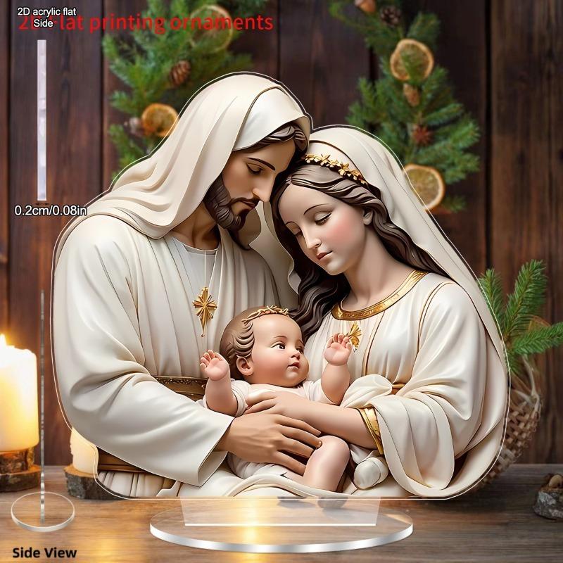 2D Flat Religious ThemesAcrylic Tabletop Decoration, Joseph, Mary, and Jesus Family, Suitable for wall decoration, porch, room, villa, accents Home, H 19.8*20cm