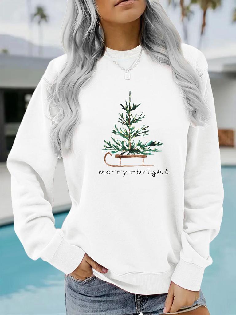 Autumn/Winter Women's Long-Sleeve Crew Neck 'Merry Bright' Sweatshirt