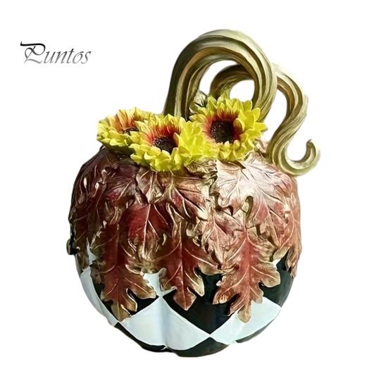 Halloween Pumpkin Decor Black And White Striped Ornament, Retro Style Resin Sturdy Indoor Desktop Decoration Tabletop Centerpiece, Ornament