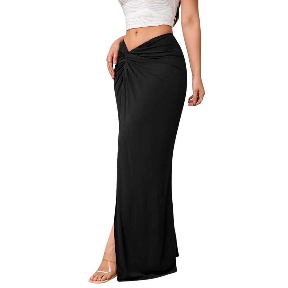 Elegant High-Waisted Midi Skirt with Slit - Women's Fall/Winter 2024 Collection