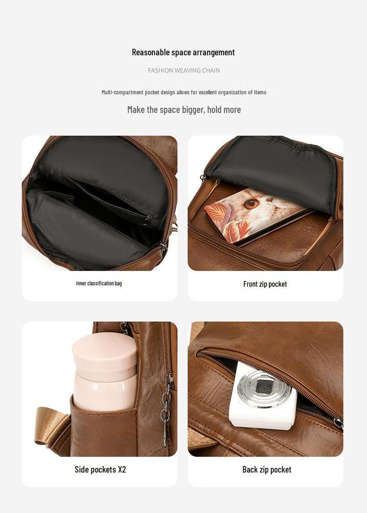 Women's Versatile Leather Backpack - Casual, Lightweight, Fashionable, Convertible Shoulder/Backpack Bag for Travel or School