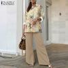 ZANZEA Women Long Sleeve Floral Blouse and Pants Casual Two Piece Suit Sets