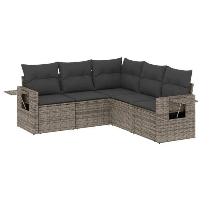 VidaXL Salon de Jardin avec Coussins 5 pcs, Canapés de Terrasse, Ensemble de Meubles de Patio, Mobilier d'Extérieur, Gris 3252487