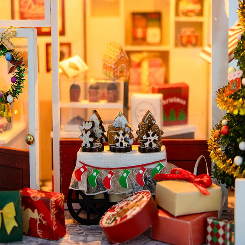 New Christmas Dollhouse Furniture Book Nook Miniature Building Kit Accessories DIY Hut cabin Houses Doll House Creative Puzzle