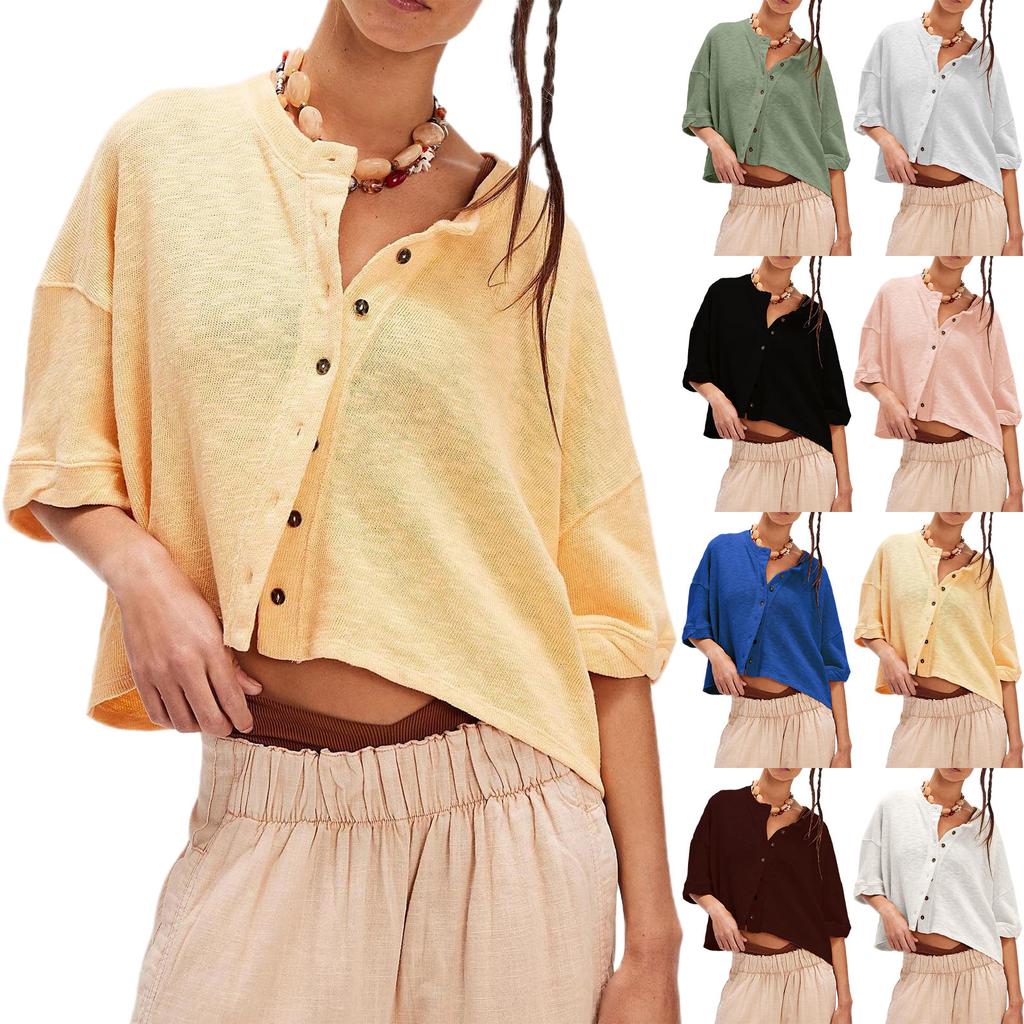 Linen Button Front Knit Cardigan with Short Sleeves, Color