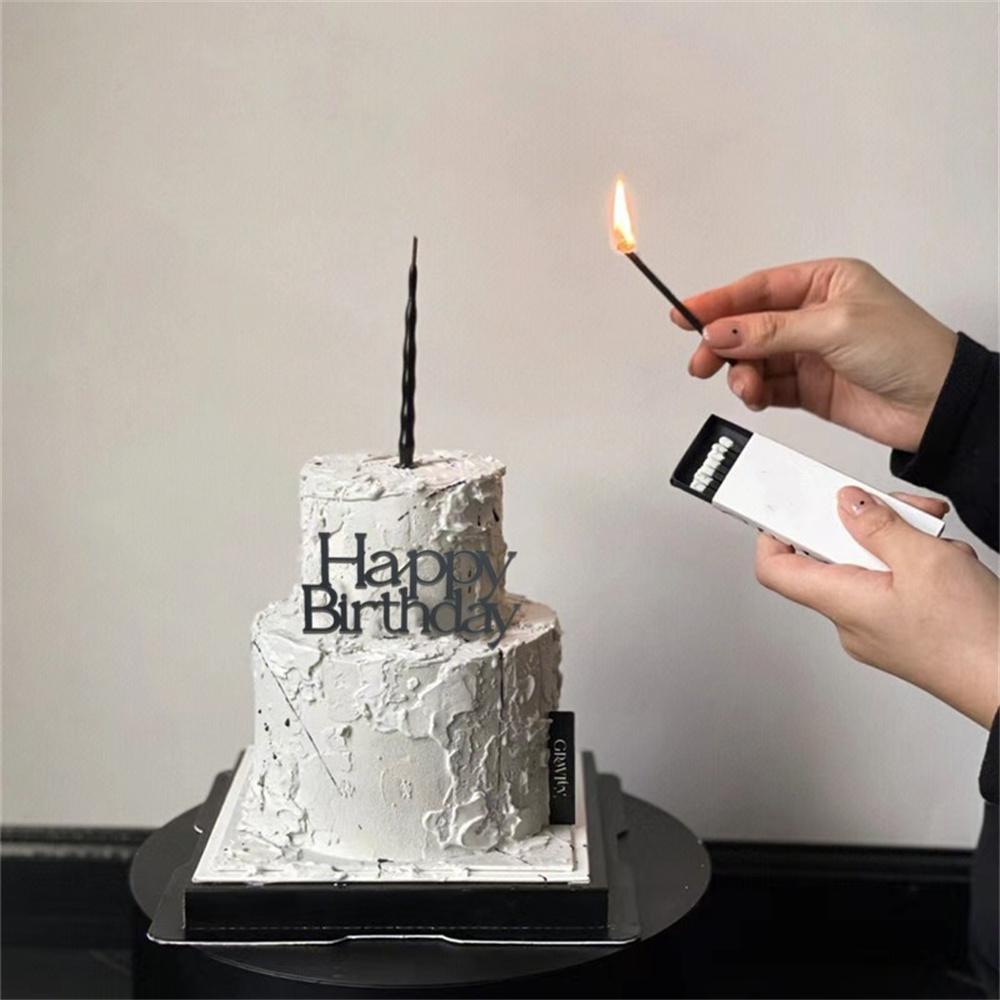 1PCS Happy Birthday Cake Topper Simple Lines Acrylic Gold Silver Black Dessert Toppers for Birthday Party Cake Decorations