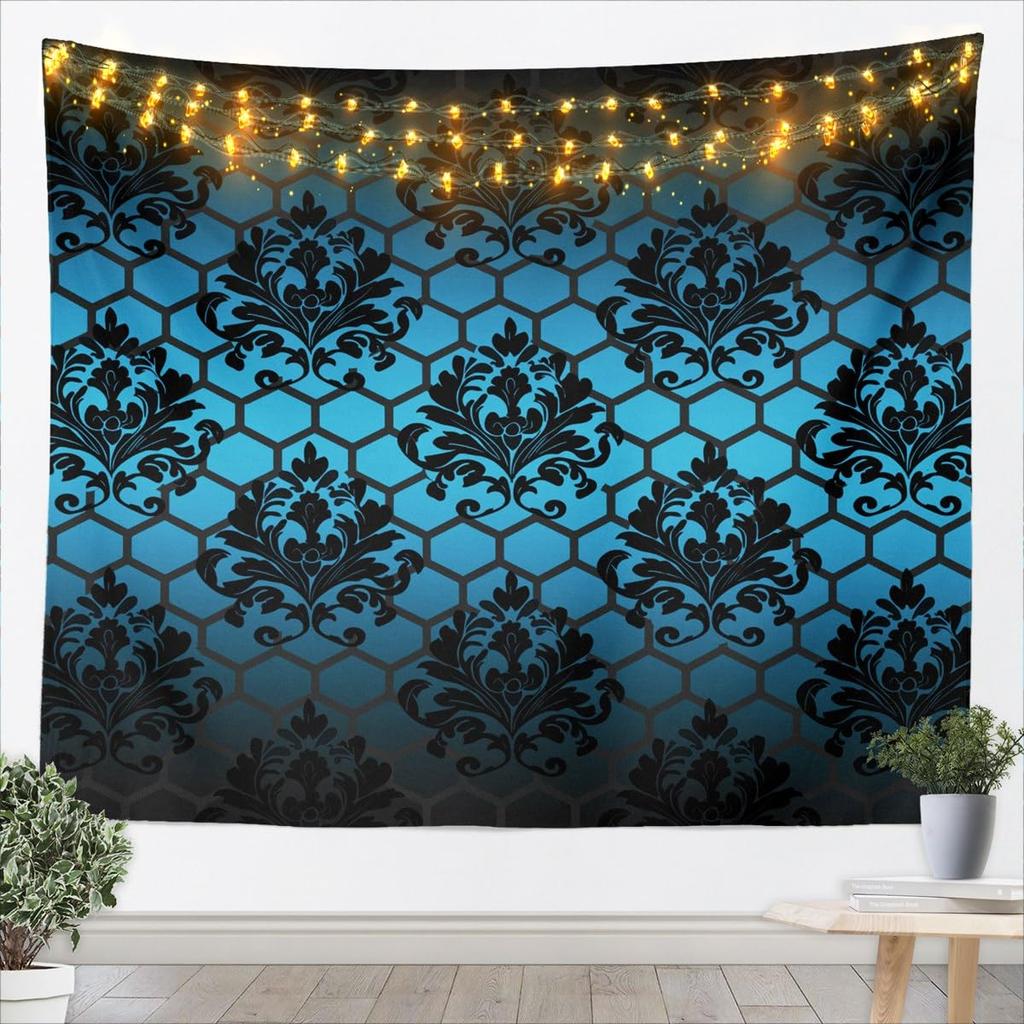 Black & White Crown Tapestry, Ornate Baroque Floral Pattern Print, Wall Hanging for Luxury & Vintage Aesthetic Home Decor