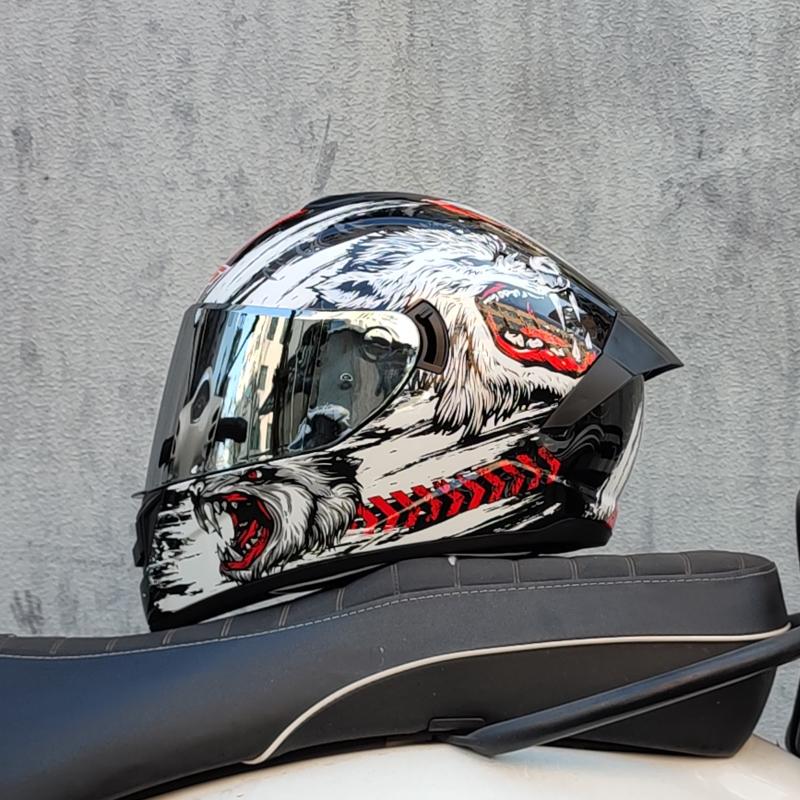 LVS Full Face Motorcycle Helmet with Dual Lens Stylish Fast Release Racing Helmet Moto DOT Approved