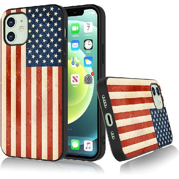 Case for iPhone 13, Retro American Flag Shockproof Soft Silicone Case Protective Cover for iPhone 13