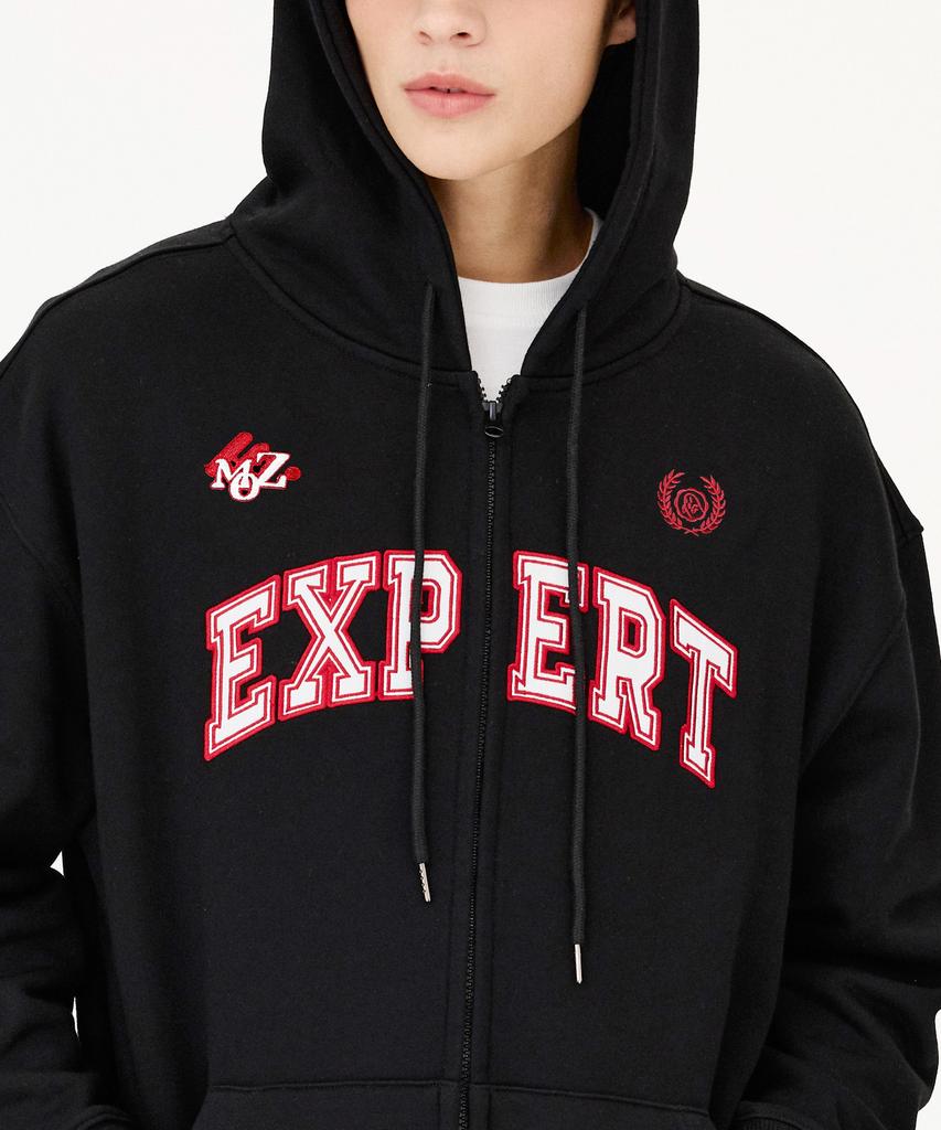 Mozmoz Expert Applique Brushed Two-Way Zip-Up Hoodie Black