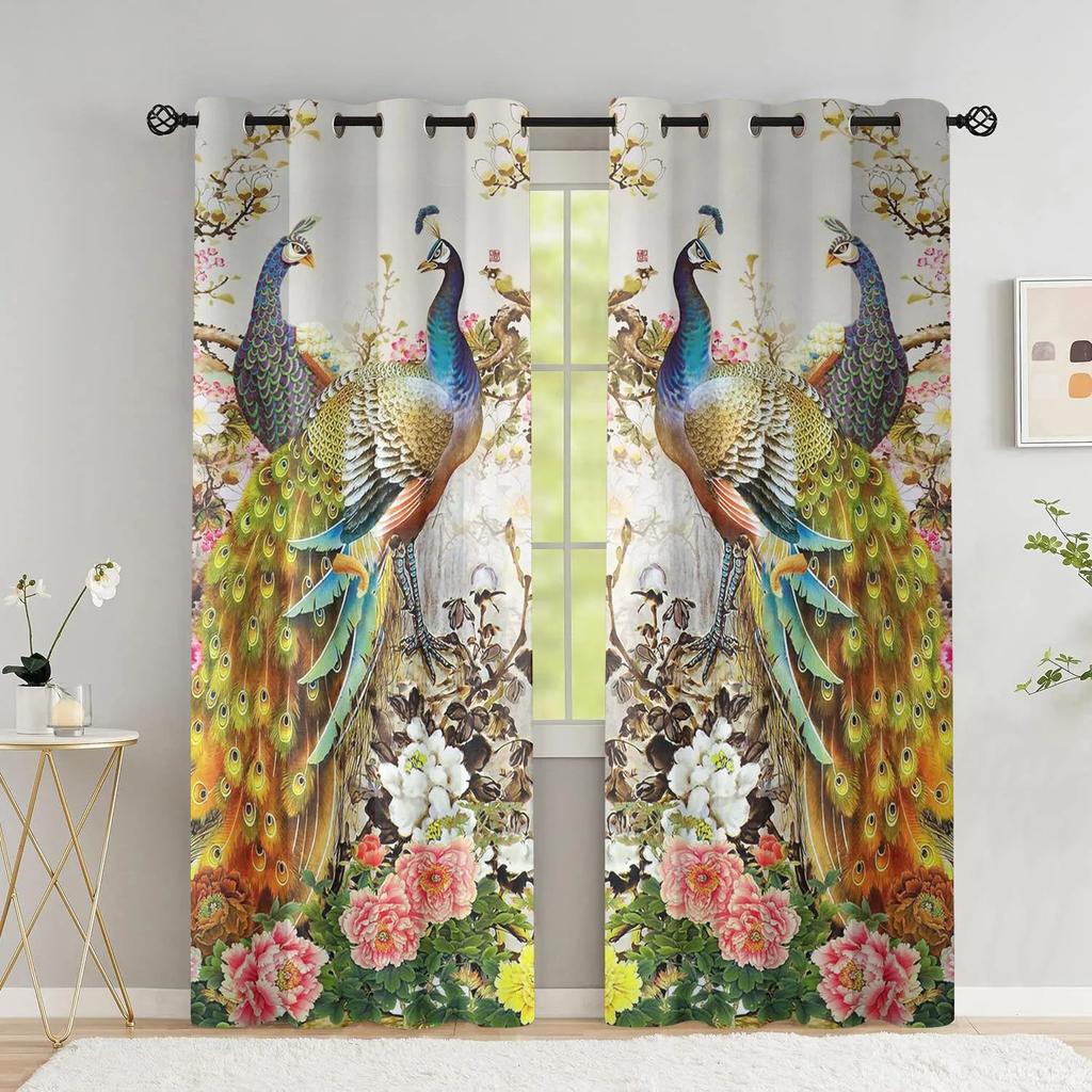 Peacock Flower Curtains for The Bedroom Animal Drapes in Living Room Curtin for Window Home Decor High Shading New Pattern