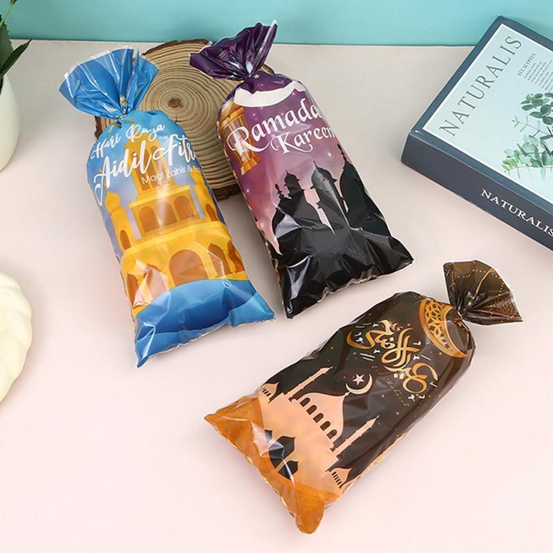 100pcs Eid Mubarak Castle Moon Gift Pocket Bags Plastic Candy Cookie Bag Eid Mubarak Gift Bags Plastic OPP Candy Cookie Bag