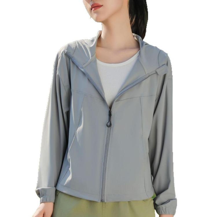Womens Sunscreen Clothing UV Protection Hooded Jacket Summer Lightweight Long Sleeve Breathable Leisure Sun Wear M серый