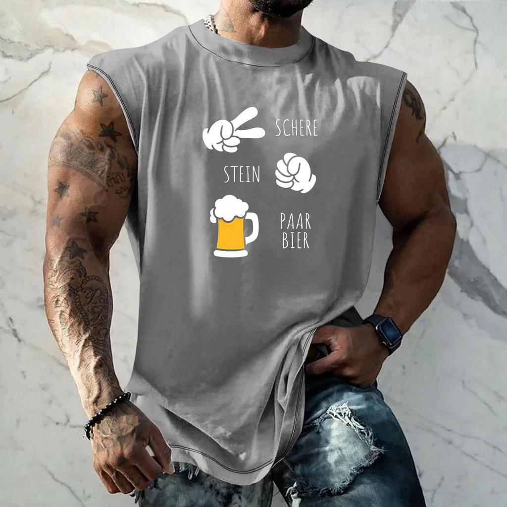 Men Sleeveless Tank Top Loose Fit Textured Pattern Printed Vest Casual Sports Streetwear Summer Holiday Daily Wear