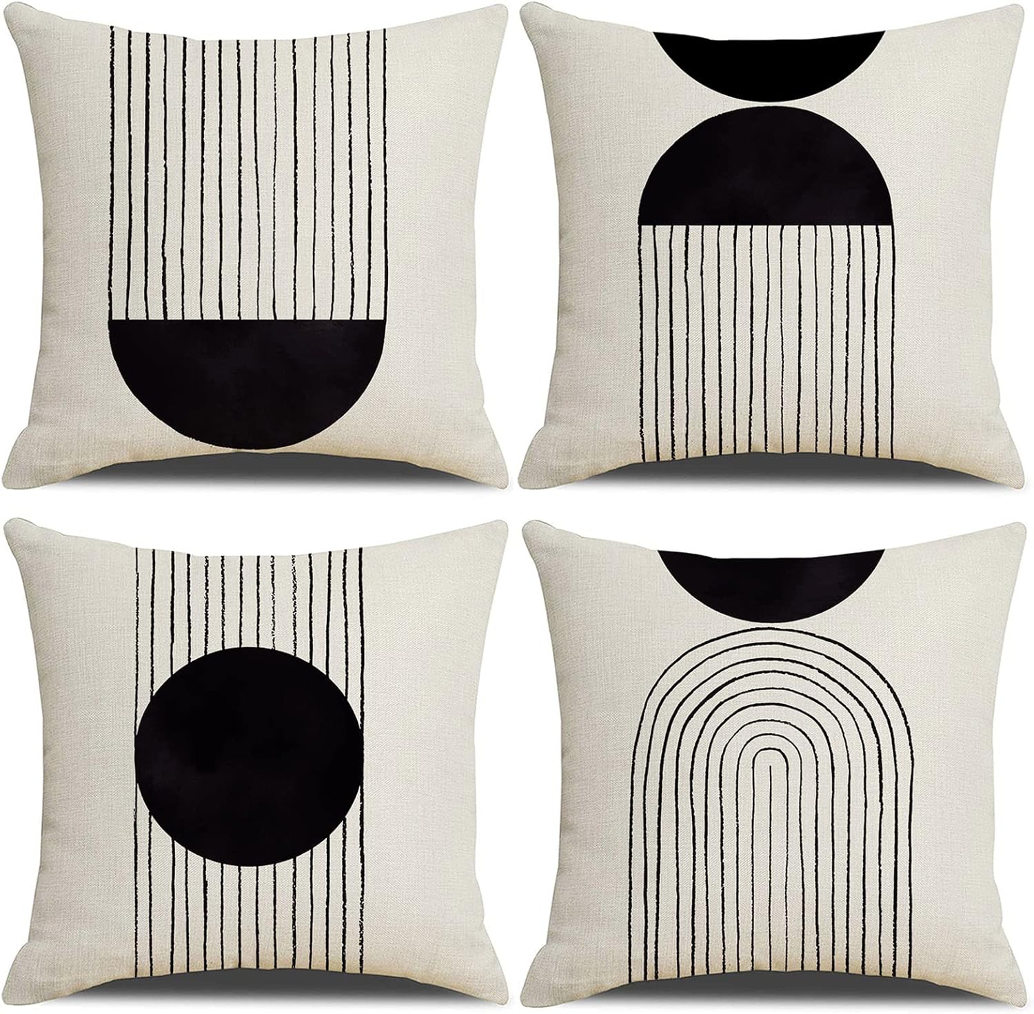 

4PCS Black and white pillow cover linen bohemian print decorative cushion cover 40x40 50x50 Room decorating items 16x16Inch