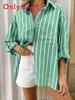 Polo a righe in poliestere con tasca per abbigliamento casual estivo