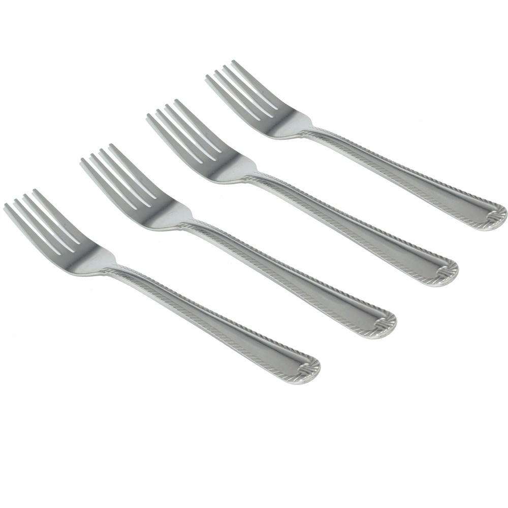 Silver Stainless Steel Lace Dinner Fork Set 4 Count Ergonomic Design Dishwasher Safe Durable Utensils Kitchen Flatware Ideal