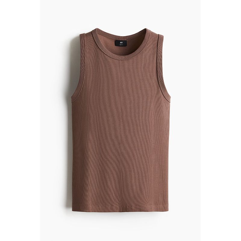 

HM Men s Vest 2025 Fall New round Neck Sleeveless Silm Rib Straight-leg Hem Tops 1265869 Light brown 165/84(XS)