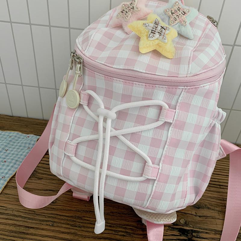 Women's Plaid Mini Backpack Junior High School Student Schoolbag Lightweight Backpack