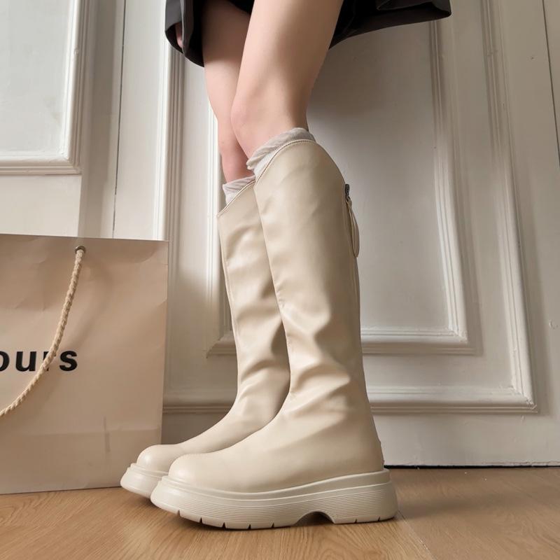 

2025 autumn and winter boots women s thick-soled but lacquer boots women s V-shaped velvet high knight boots children s versatile 40