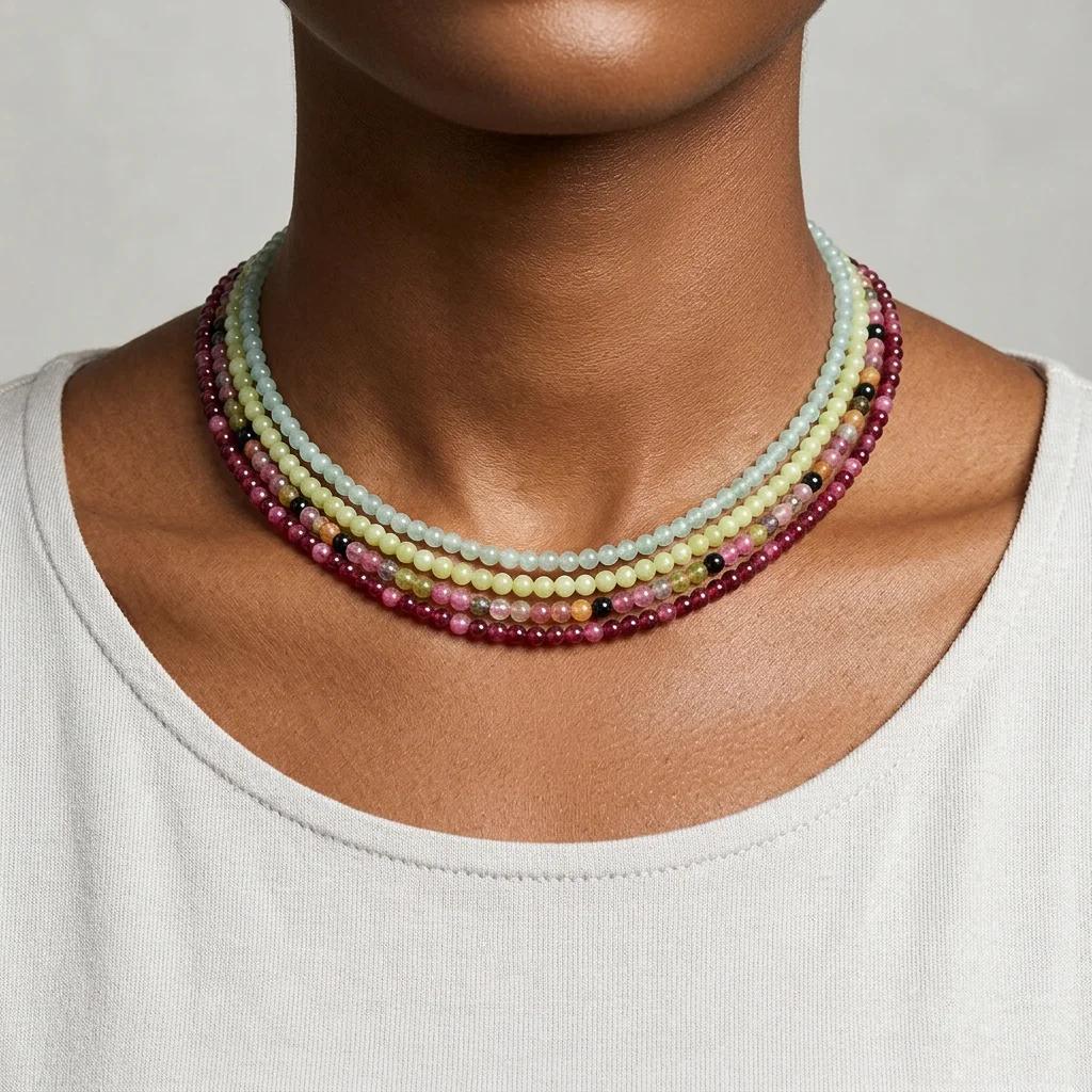 Bohemian Multi-Layer Chain Choker Multicolor Natural Stone Beaded Necklace Party Gifts Summer Beach Jewelry for Vacation & Daily