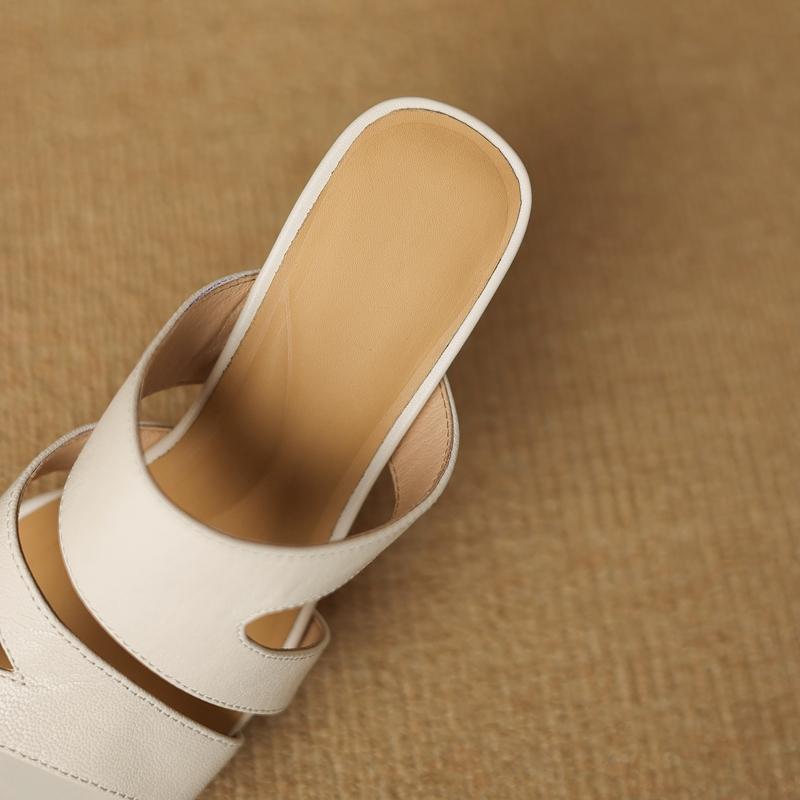 Fashion Women's new summer square head genuine leather sheepskin high-heeled high-heeled oversized open toe breathable sandals