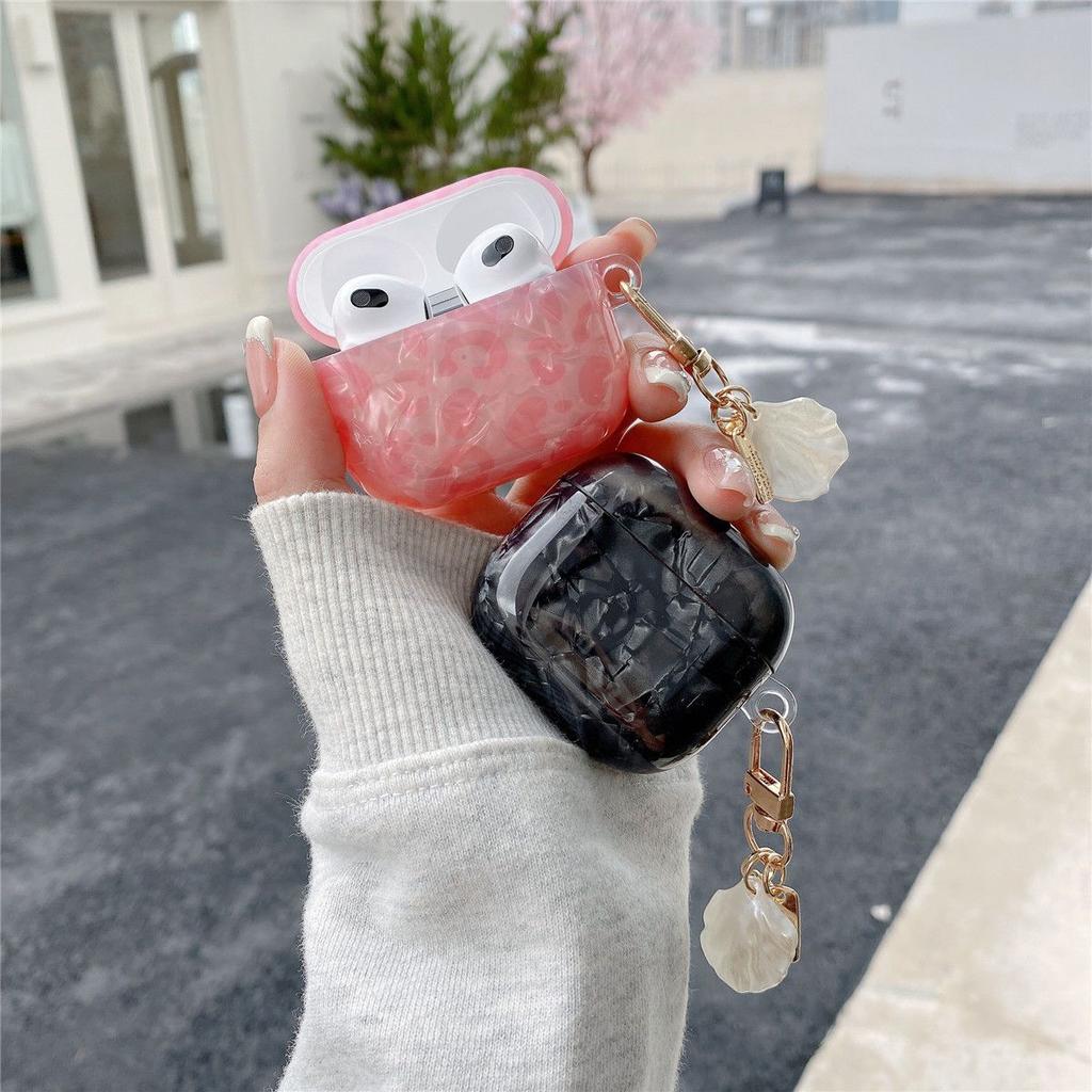 For Airpods Pro Case Colorful Shell Pearl Pendant Keychain For Apple Airpods 1 2 3 4 Soft Cases Bluetooth Earphone Protective Bags