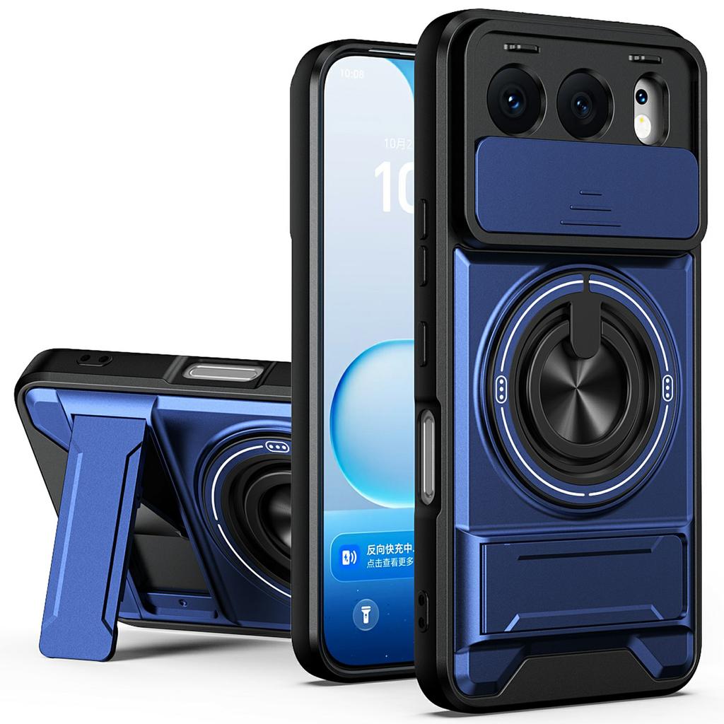 For Honor 500 5G Magnetic Case Ring Holder Foldable Kickstand TPU PC Phone Cover with Camera Lens Slider