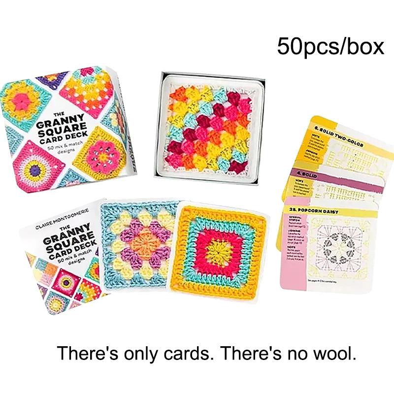 50Pcs/Box Mix Match Design The Granny Square Card Decks Knitting Kit For Adults Diy Grandma Knitted Pattern Set