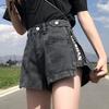 Ladies's Summer Korean Harajuku Edition American Retro Fashion Denim Shorts Design Zipper Y2K Loose Wide Leg Shorts Black Blue