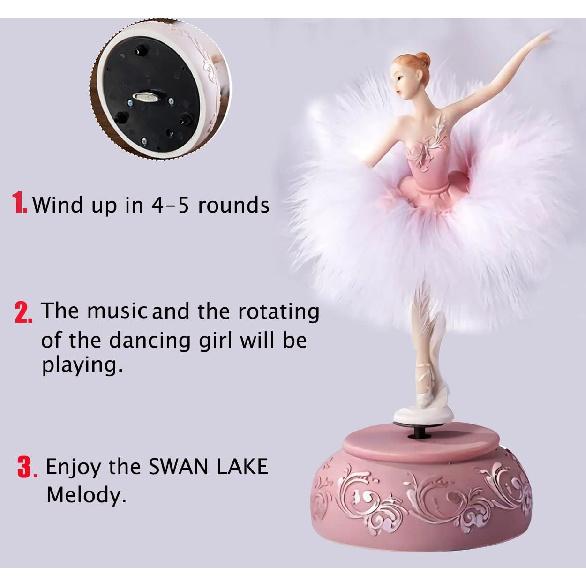 Ballerina Music Box Figurine Plays Swan Lake Tune, Musical Figure Hand-Painted Feather Skirt Ballet Recital Gift for Daughter Granddaughter Girls