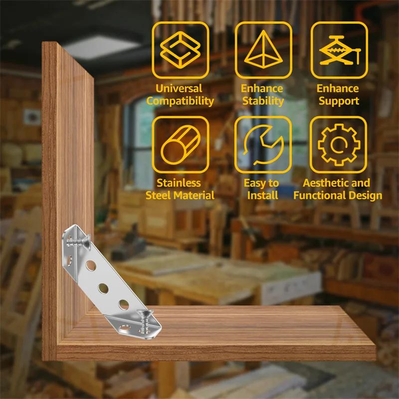 10/20/30pcs Universal Furniture Corner Connector Stainless Steel Corner Brace for Wood Furniture Bedframe Cabinet Drawer Bracket