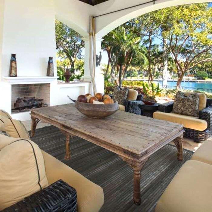 Tapis en bambou larges lattes et ganse gris 120x170