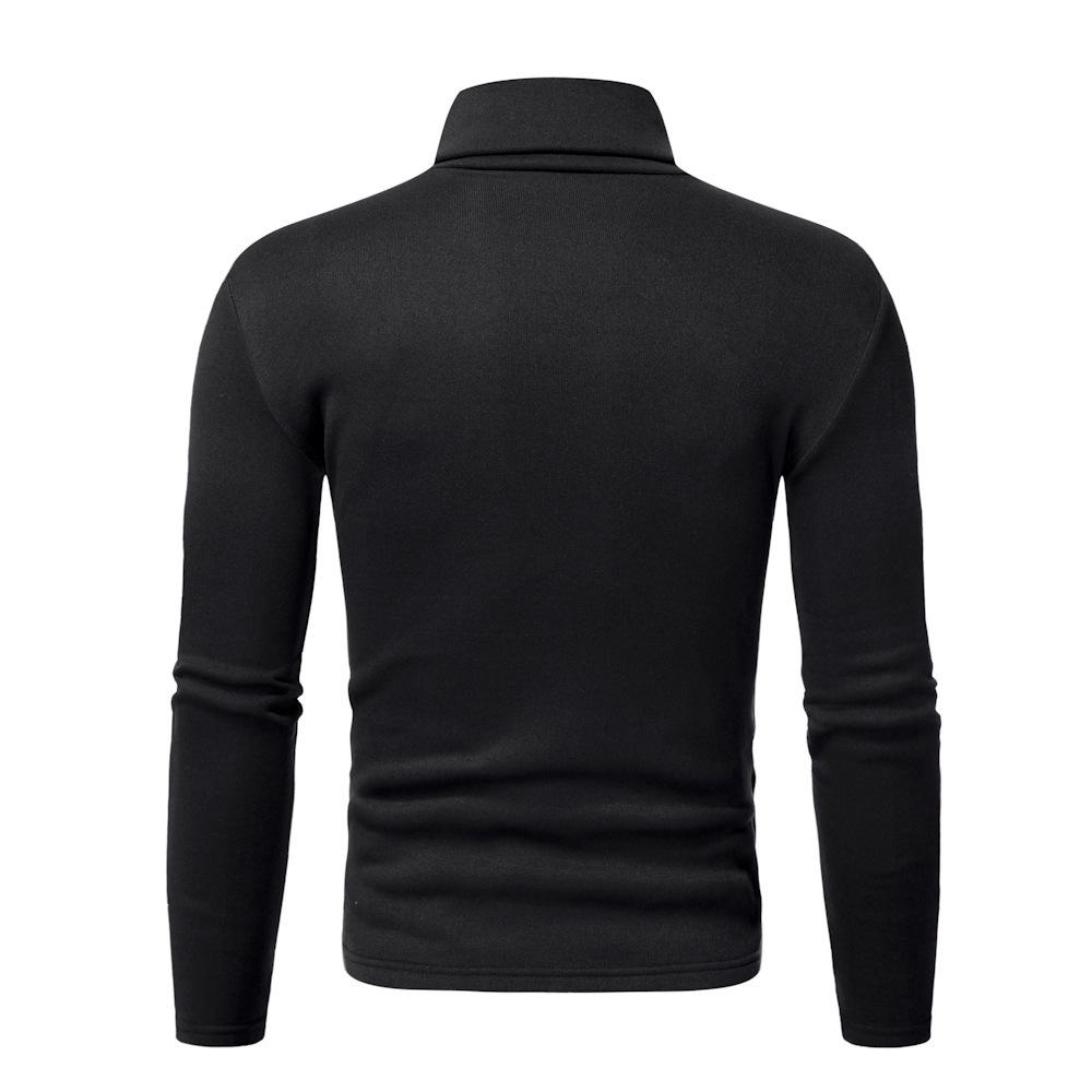 Men's High Neck Fleece Sweatshirt - Solid Color Autumn/Winter Pullover Base Layer T-shirt