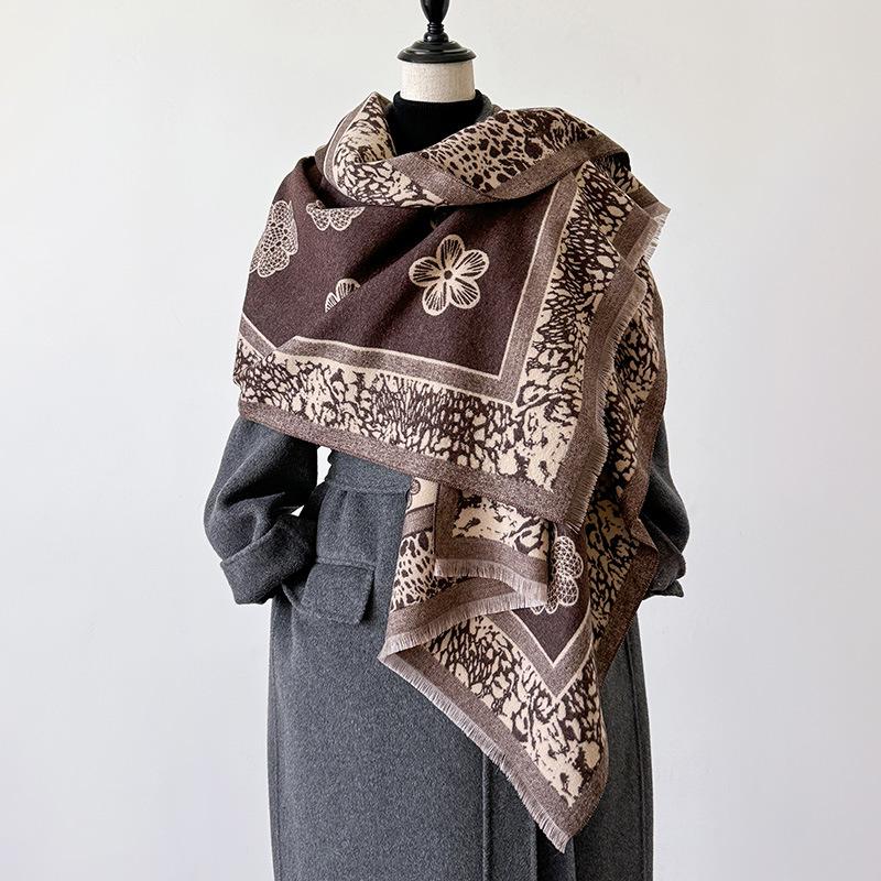 imitation cashmere mesh flower plaid retro texture printing double-sided warm scarf shawl outside