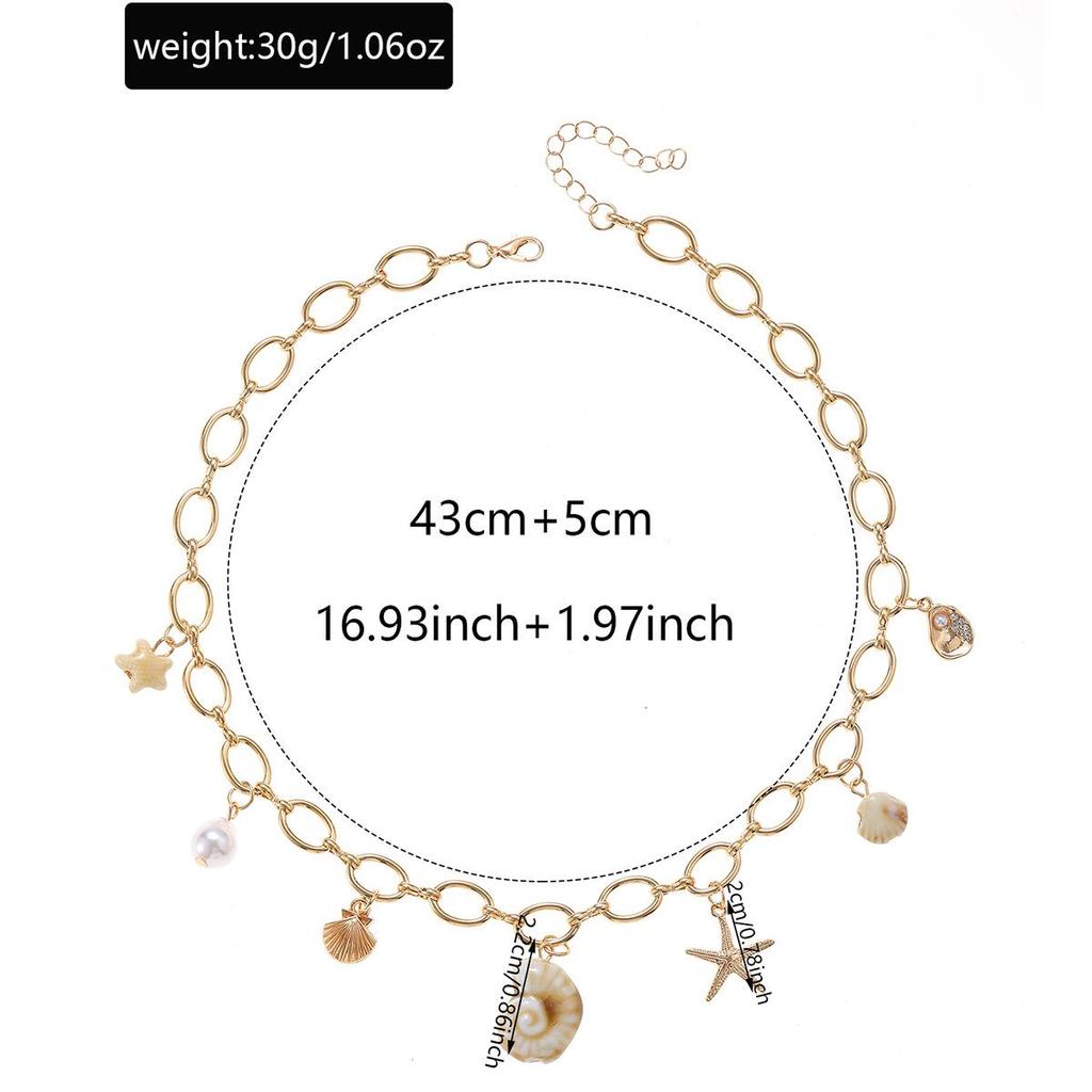 Ocean Style Starfish & Seashell Pendant Necklace with Imitation Pearl