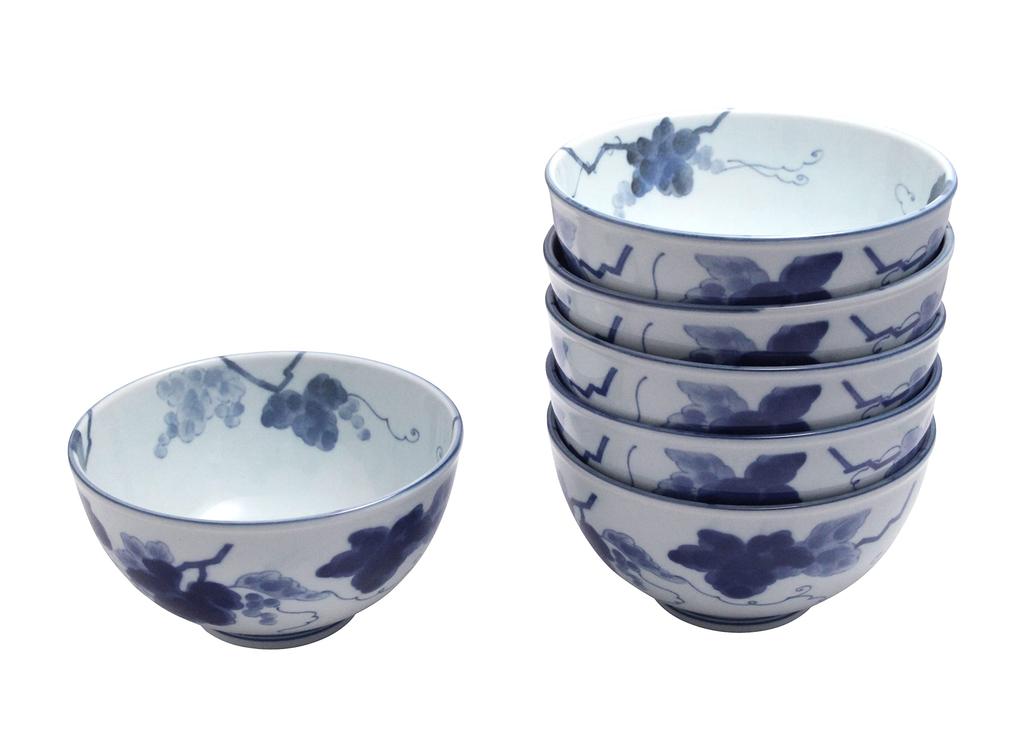 Castle Enterprise Kyoto Obanzaiyasan Series Indigo-Dyed Grape Lightweight Bowls (Large) - Set of 6, Size: 15.8cm Diameter X 8.3cm Thick