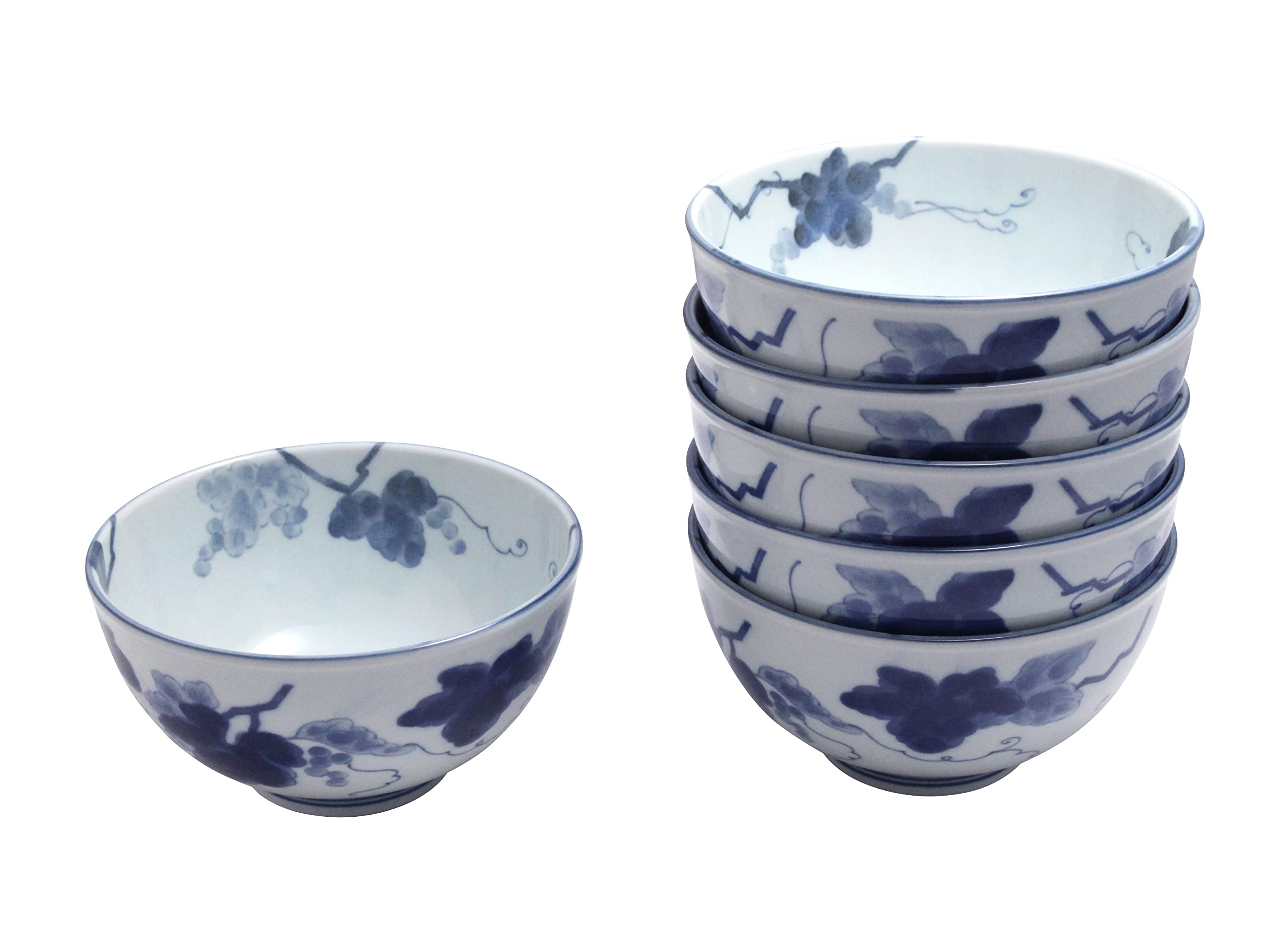 

Castle Enterprise Kyoto Obanzaiyasan Series Indigo-Dyed Grape Lightweight Bowls (Large) - Set of 6, Size: 15.8cm Diameter x 8.3cm Thick