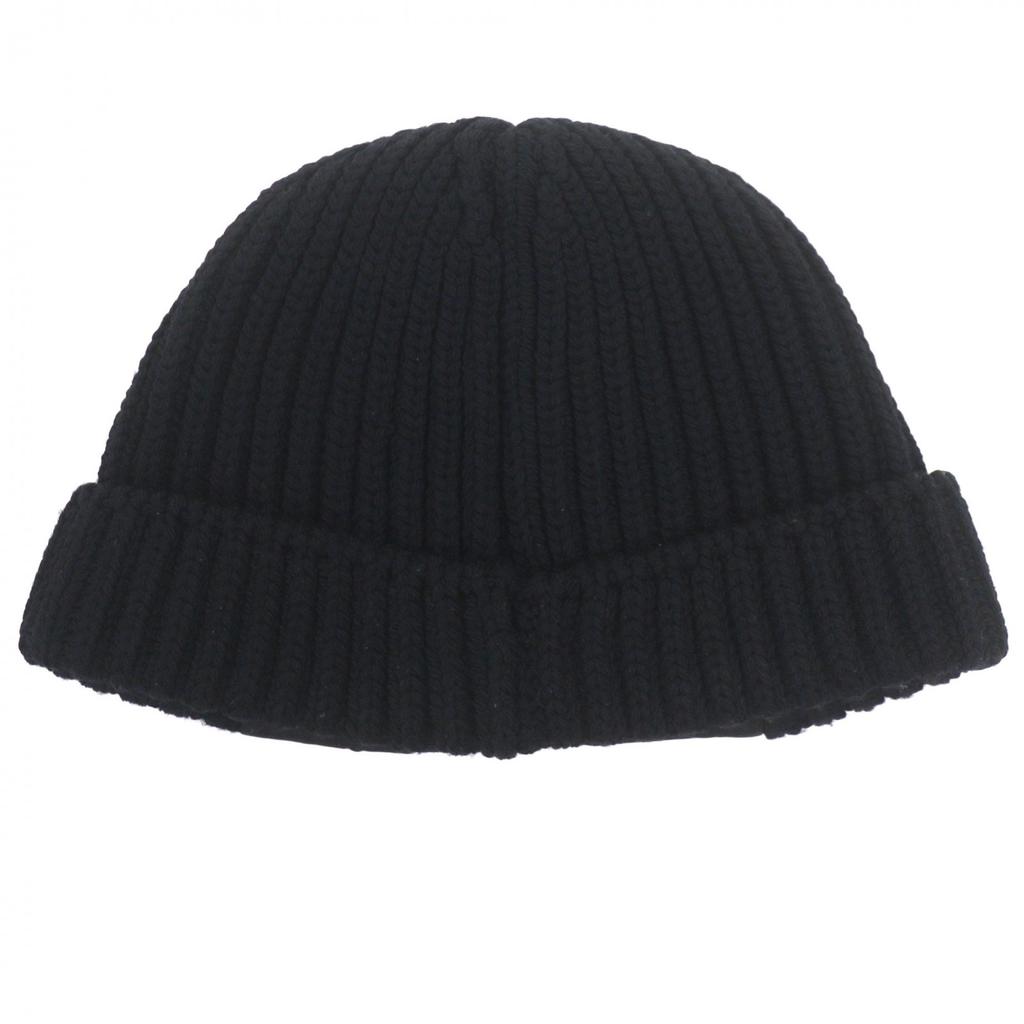 Great PRADA Knit cap black Virgin wool mens L UMD446 Used
