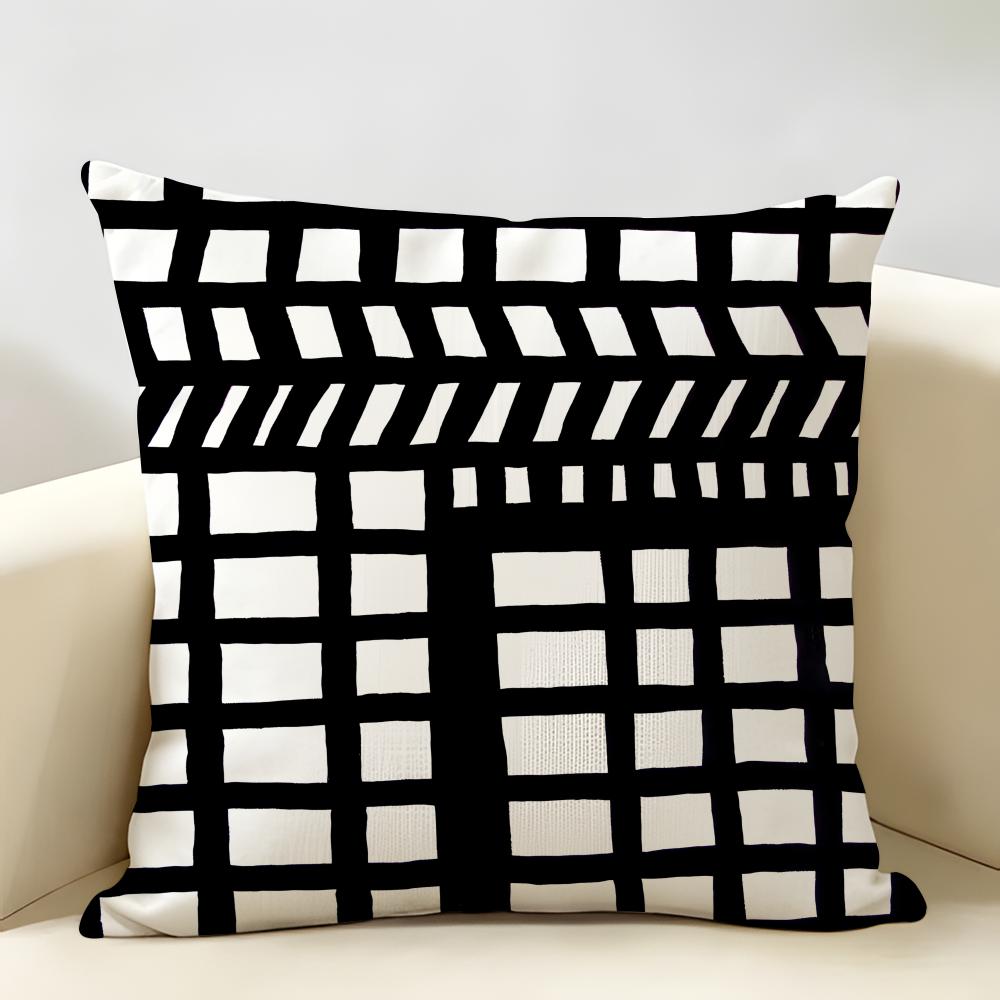 Minimalist Geometric Nordic Abstract Lines Cushion Cover Natural Linen Organic Fabric Printing Breathable Perfect For Home Decor