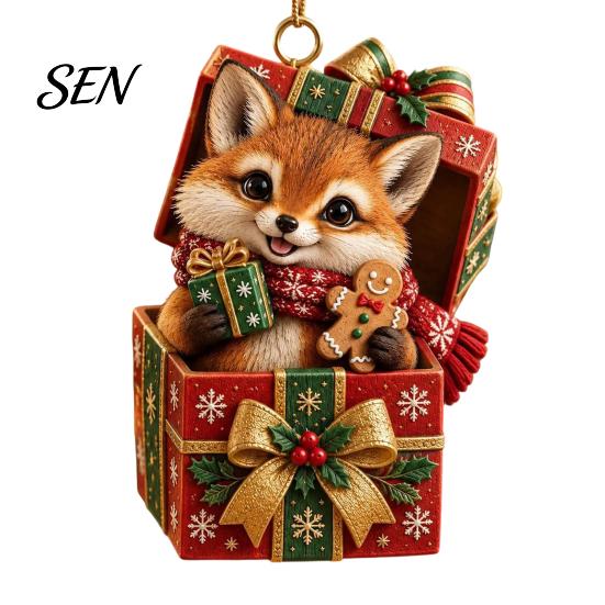 Small Animal Gift Tags for Christmas Forest Ornament, 2D Flat Acrylic Fox Reindeer Squirrel Raccoon in Tree Decoration Set Box Hanging Xmas