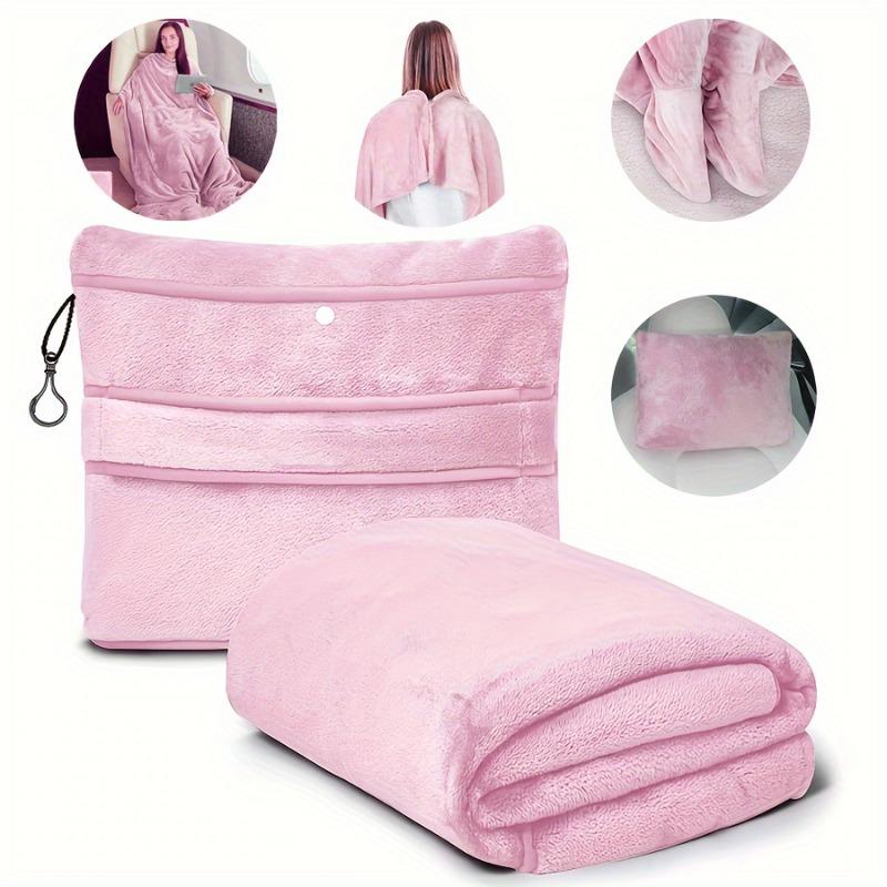 

Wearable Flannel Travel Blanket with Sleeves Large Pocket Anti Static Sofa TV Blanket for Adults Outdoor Camping Lazy Snuggle 90x160cm розовый