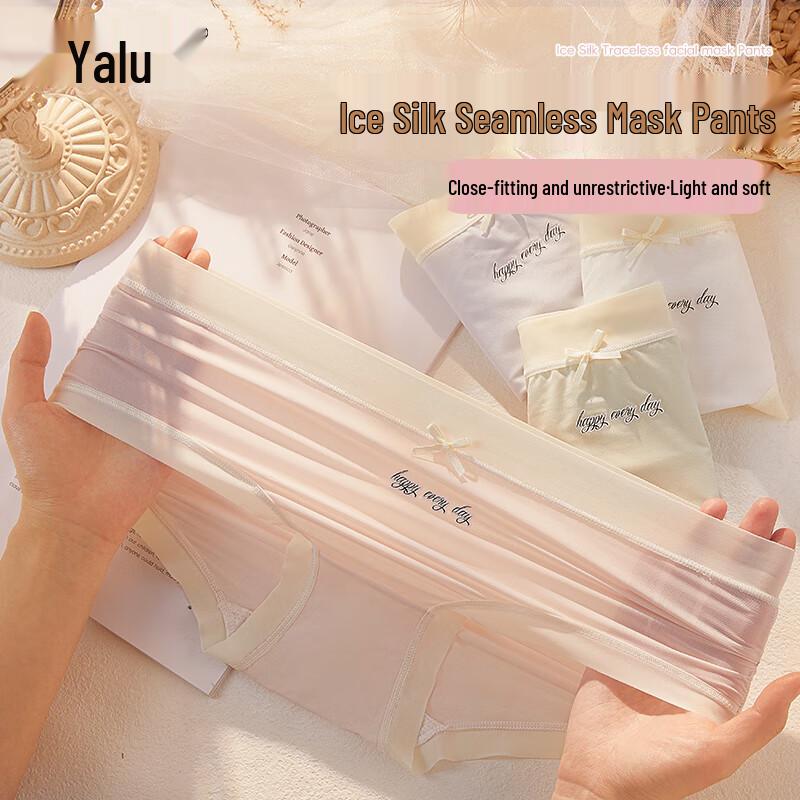 Yalu Women's Ice Silk Seamless Mid-Waist Briefs (4-Pack)