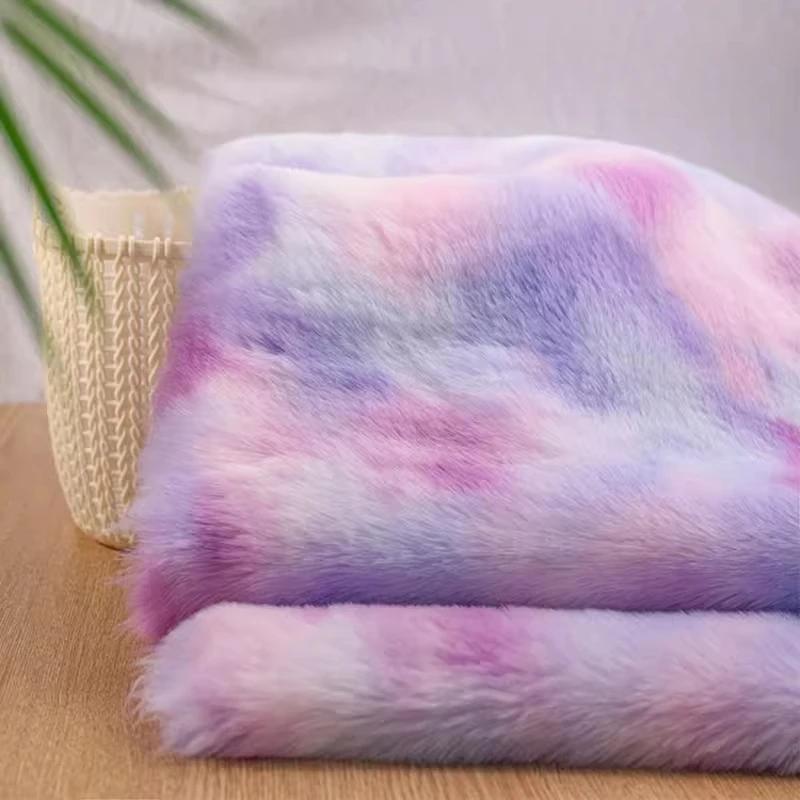 50x180cm Imitation Otter Rabbit Hair Thickened Fabric Tie Dyed Plush Fabric Gradient Rainbow Rabbit Hair Fur Coat DIY Fabric