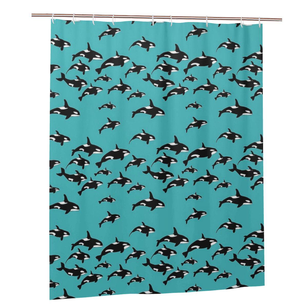 

Orca Killer Whales Pattern On Blue Shower Curtain Bathroom Polyester Waterproof Bath Curtains With Hooks W60H190(CM)-1 Pcs