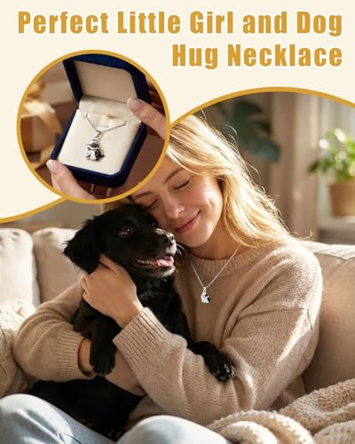 DAFNE Girl and Dog Hug Necklace Pet Theme Pendant Gift for Daughter Girlfriend Friend Black