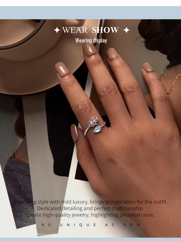 Avle Original Lucky Hand Ring - S925 Sterling Silver Platinum-Plated Open Ring Jewelry for Women