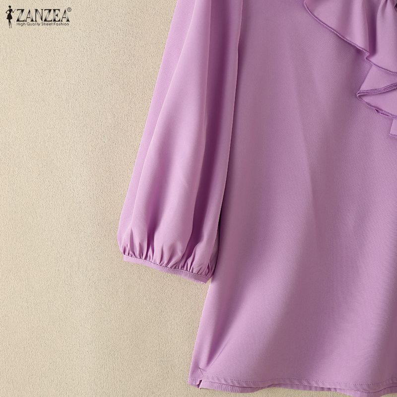 ZANZEA Women Ruffles V-Neck Solid Color Loose 3/4 Sleeve Blouse