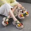 2025 Zomer Nieuwe Retro Bloemen Platform Visbek Sandaals Ademende Dames Leren Schoenen